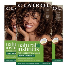 Clairol Natural Instincts Demi-Permanent Hair Dye, 5W Medium Warm Brown Hair Color, Pack of 3