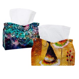 2 Pack Tissue Box Cover Holder, Spanish Dance Girl Rectangle Leather Tissue Case, Decorative Organizer for Tabletop, Bathroom, Car, Office