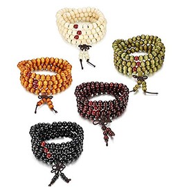 Premium Wooden Beaded Bracelets Necklaces Meditation Mala Beads Men Women | Luxury Gift Bag A821 (Dark Red)