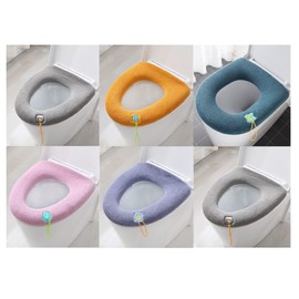 Kellegour Pack of 6 Warm Toilet Seat Covers with Hanging Loop, Toilet Seat Pad Washable Toilet Seat Cover with 6 Transparent Hooks, Toilet Lid Cover Accessories, Fits All Oval Toilet Seats