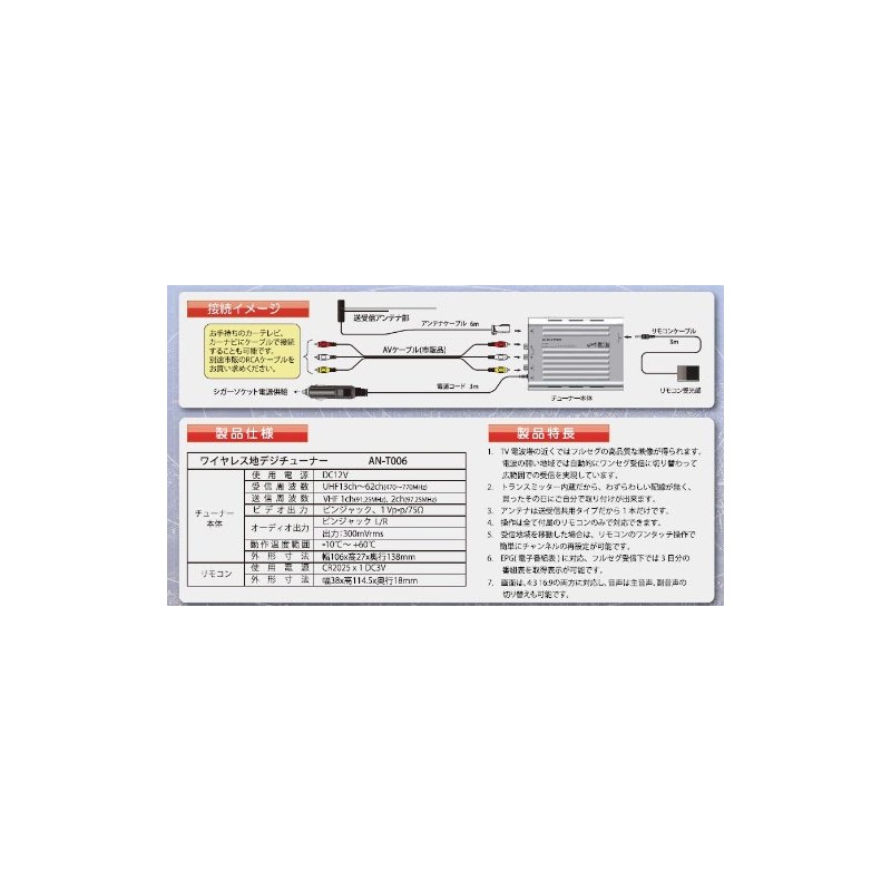 KEIYO AN-T006 Wireless Terrestrial Digital Tuner, 1 Seg Tuner, Supports