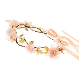June Bloomy Women Floral Crown White Blush Flower Headband Boho Flower Girl Headpiece Wedding Hair Wreath(Blush)