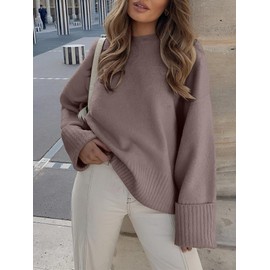 ANRABESS Women's Oversized Sweaters 2025 Long Sleeve Fuzzy Knit Casual Chunky Pullover Sweater Fall Outfits Clothes Nutmeg Medium