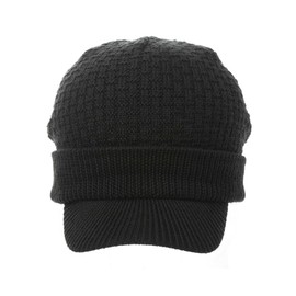 Comhats Merino Wool Knitted Peaked Beanie Hat Men Large Winter Hats for Women Cold Weather Double Layer Thermal Wooly Newsboy Caps Black XL/XXL