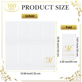 Pasimy 100 Pcs Initial Napkins Monogram Guest Napkins Gold Letter Paper Napkins Disposable Elegant Dinner Towels for Wedding Bridal Shower Holiday Birthday Party Tableware Decor (M Letter)