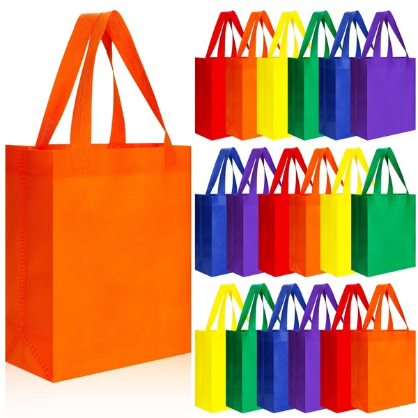 48 Pcs Rainbow Color Reusable Gift Bags with Handles, Multi Color Bulk Grocery Bags Fabric Tote Bags for Shopping, Merchandise, Events, Parties, Boutiques, Retail Stores, Business, 8 x 4 x 10 Inch