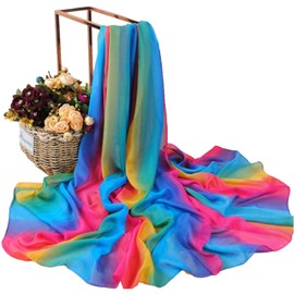 Womens Scarf Chiffon Colorful Rainbow Lightweight Head Scarf Shawl Beach Hair Wrap Sunscreen Fashion Long Scarves