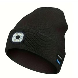 Bluetooth Beanie with LED Headlight and Removable Speakers, USB Rechargeable Knit warm winter Hat balaclava Hat for Music and Calling, sport,outdoor,Unisex Christmas Birthday Gift - Color: black