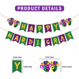 Mardi Gras Party Decorations Happy Mardi Gras Banner with Mardi Gras Hanging Decorations Mardi Gras Party Supplies Banner Foil Ceiling Swirls for Masquerade Party Decorations Mardi Gras Decorations