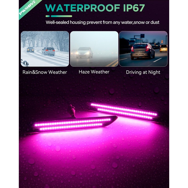 Pink Purple LED Side Marker Lights for Ford Mustang 2015-2023