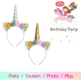 Unicorn Headband, Unicorn Horn Headbands, Adecco LLC Gold and Silver Glitter Hairbands for Party