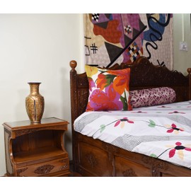 Kashmir Designs Floral Bloom Pillow Cover | Floral Outdoor Pillows | Suzani Accent Pillowcase | Flower Accent Cushions | Floral Chair Cushion | Hand Embroidered Cushion Wool Size - 18x18