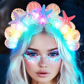 BARTOSI - Diadema de sirena iluminada con luces LED para el cabello con estrellas de mar, accesorios para el cabello para mujeres y niñas