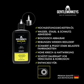 GENTLEMONKEYS Bicycle Chain Oil Organic (100 ml) • Bicycle Chain Oil • Makes Bicycle Chain Smooth Running & Prevents Wear • Chain Oil for Sprocket, Chain, Rear Derailleur • Protects & Lubricates