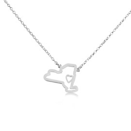 AZAGGI 925 Sterling Silver Small New York -Home Is Where the Heart Is- Home State Necklace (20 Inches)