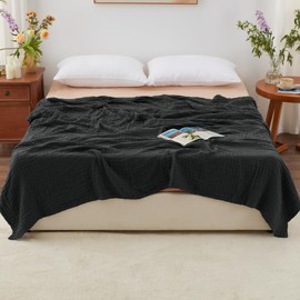 Love's cabin 6 Layer 100% Cotton Muslin Blanket, 108"x90" Muslin King Size Blanket for Bed Couch, Lightweight and Breathable Cotton Gauze for Adult, Black