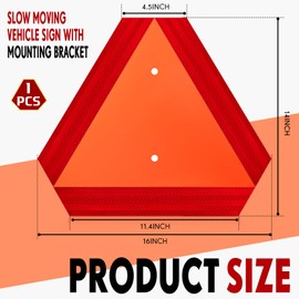 Yaocom 1 Set Slow Moving Vehicle Sign with Mounting Bracket 14 x 16 Inch Slow Moving Vehicle Triangle Signs Aluminum Slow Sign Warning Triangles for Vehicles Golf Cart Tractor Outdoor Accessories