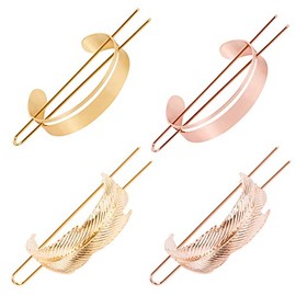 4 Pieces Hair Cuff Clips, BENBO Round Top Hair Stick Bun Holder Feather Hair Cuff Bun High Polished Metal Hair Bun Cage Ponytail Cuffs Wedding Hair Accessories for Women Girls (Gold, Rose Gold)