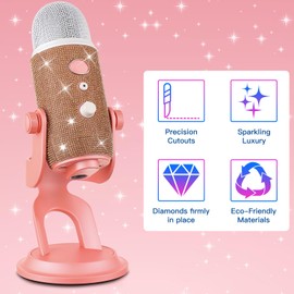 ZealSound Blue Yeti Sticker Bling Glitter,Rhinestone Crystal Diamond Sticker Bling DIY Decoration,Shiny Skin Screen Shild Cover Compatible with Blue Yeti and Yeti Pro Microphones Microphone(Gold)