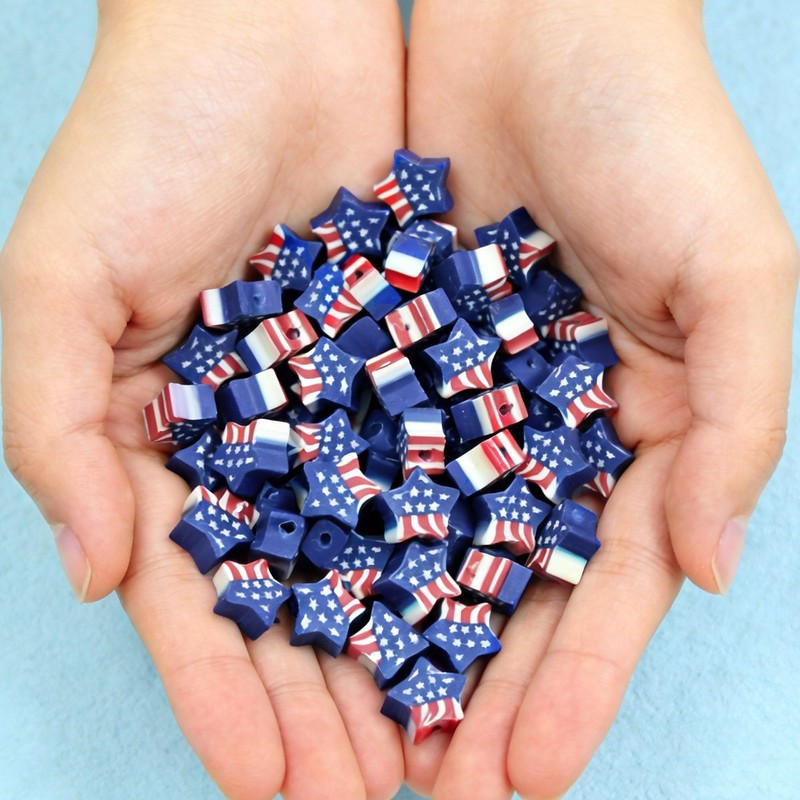 100 Pcs Polymer Clay Patriotic Beads, Red White and Blue
