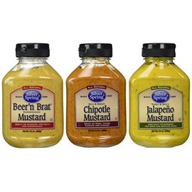 Silver Spring All Natural Mustard 3 Flavor Variety Bundle: (1) Silver Spring Beer'n Brat Horseradish Mustard, (1) Silver Spring Rich And Smoky Chipotle Mustard, and (1) Silver Spring Tangy & Spicy Jalapeno Mustard, 9.5 Oz. Ea. (3 Total)
