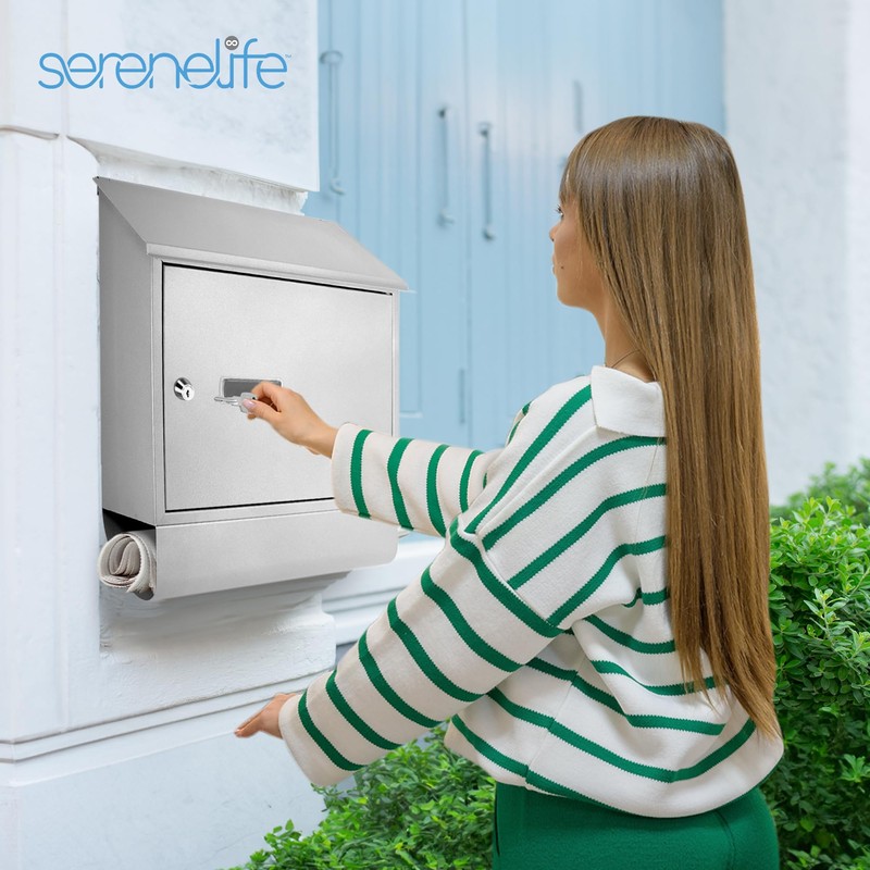 SereneLife Modern Large Capacity Mailbox | Lockable Wall Mount Mail