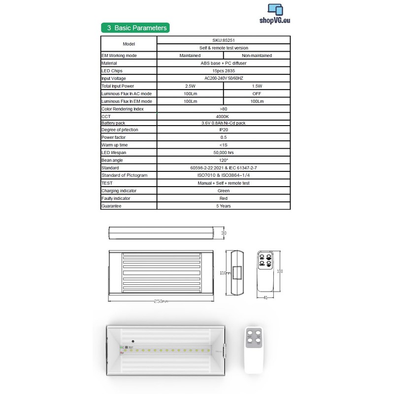 shopVG IP 20 LED Continuous Light Emergency Light Emergency Lighting