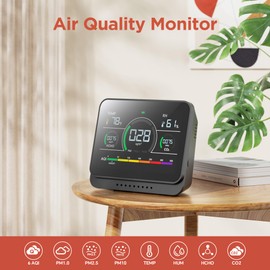 PERFORMANCE GURU 13-in-1 Air Quality Monitor Indoor, Air Quality Tester for Home with Beep Alarm, AQI | PM1.0 | PM2.5 | PM10 | Temp | CO2 | Formaldehyde | HUM Air Quality Meter (Cool Black)