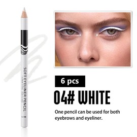 6Pcs wooden hard-core eyebrow pencils, eyebrow and eyeliner pencils, waterproof and sweat-proof eyebrow pencils for beginners, White eyebrow pencils, White eyeliner pencils