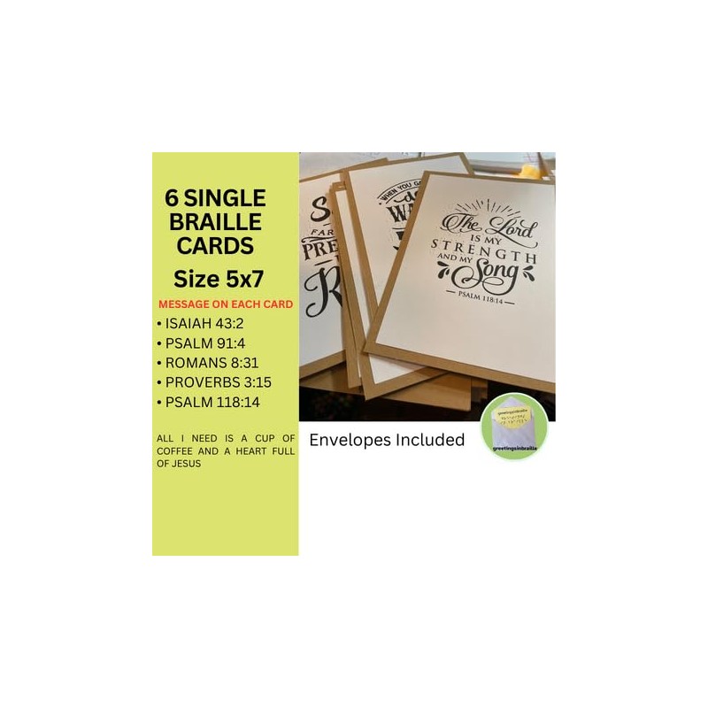 Notecards in braille for the blind or visually impaired (Faith