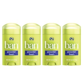 Ban Invisible Solid Antiperspirant Deodorant for Women and Men, 24-Hour Underarm Odor & Sweat Protection, Powder Fresh, 2.6 Oz, Pack of 4