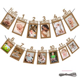 1st Birthday Baby Milestone Garland / Birthday Decoration Banner - 12 Kraft Paper Cards for Monthly Pictures + String & Pin Party Decoration & Accessories