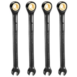 HARFINGTON 4Pcs Ratcheting Wrench 7mm Metric Open End Wrench 72-Teeth CR-V Steel 12 Point Nickel Plated Combination Ratchet Wrench for Fasteners Nut Bolt