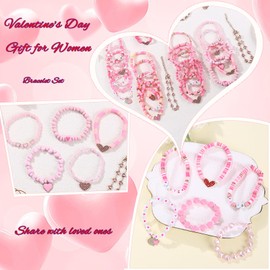 Cooluckday 36Pcs Valentines Bracelet Bulk Valentines Day Gifts for Women Valentines Day Party Favors Valentines Jewelry Set Valentines Day Accessories Cute Pink XOXO Love Heart Charm Stretch Bracelet