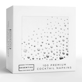 Stylish 5x5 Inch Silver Napkins - 100 Pack of White and Silver Cocktail Napkins - Disposable 3 Ply Beverage Napkins or Dessert Napkins - White Party Napkins for Wedding Napkins for Reception…