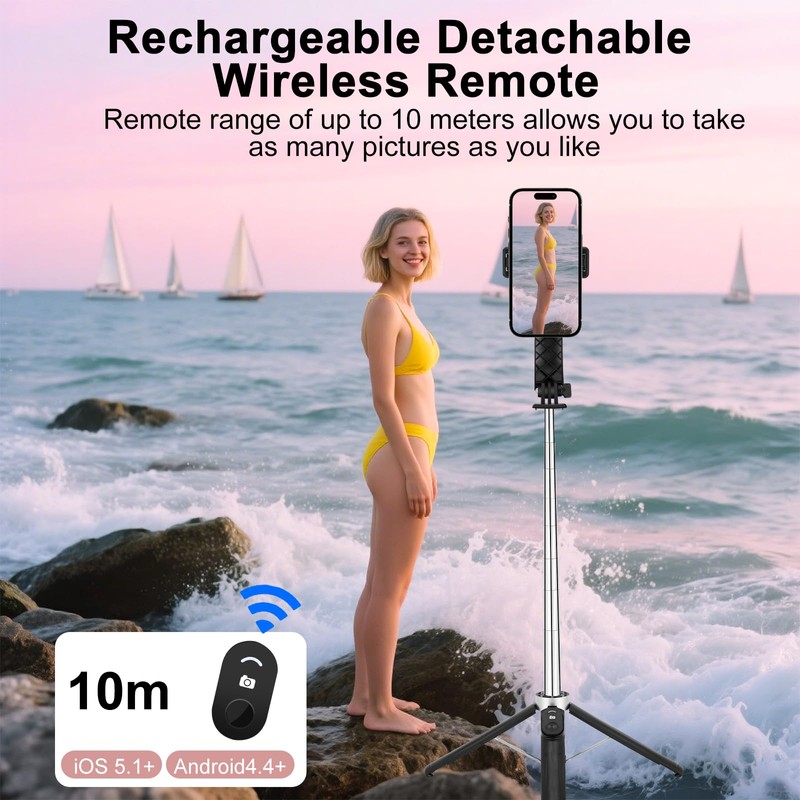 Vemfay 2 in 1 Selfie Stick Anti Shake Retractable Bluetooth