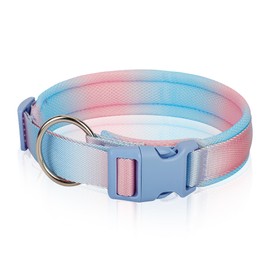 Fashionable Gradient Dog Collar: Macaron & Dopamine Shades with Breathable Mesh Padding for Comfort, Premium Woven Strap, Durable POM Buckle, and Wide Curved Design for Enhanced Style Blue XS