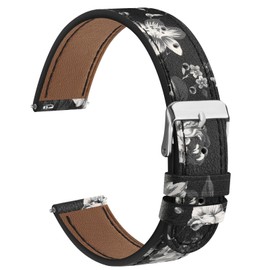 Leather Strap Compatible with Garmin Venu 2S/3S/Forerunner 265S/255S/255S Music/Vivoactive 4S/Vivomove 3S, 18mm Soft Leather Replacement Watch Band for Garmin Venu 2S/3S (18mm, Black Gray Flower)