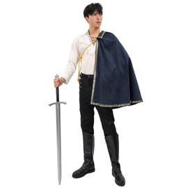 PROCOS Medieval Tudor Cape Renaissance Cavalier Half Shoulder Shawl Black Hooded Shrug Ranger's Cloak LARP Costume (Blue)