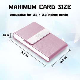 Waylipun Business Card Holders, Professional PU Leather Business Card Case, Slim Metal Pocket Card Holder with Magnetic Shut - Keep Business Cards in Immaculate Condition (Pink)