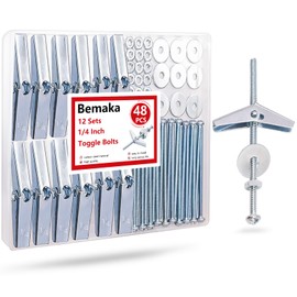 Bemaka 192Pcs 1/8Inch Toggle Bolts, Butterfly Anchors Heavy Duty Drywall Anchors and Screws Kit, Toggle Bolts and Wing Nut Kit with Nuts Washers for Hollow Wall, Ceiling (48 Sets)