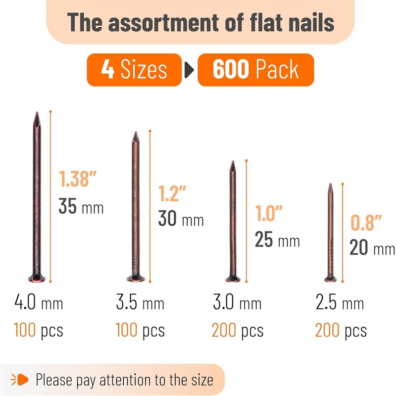Mr. Pen- Nail Assortment Kit, 600 pcs, 4 Sizes, Bronze,