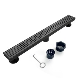Elefloom Linear Shower Drain, Black Shower Drain 36 inch with Removable Grate Cover, Professional AISI 304 Stainless Steel Black Shower Floor Drain, Shower Drain with Hair Catcher and Leveling Feet