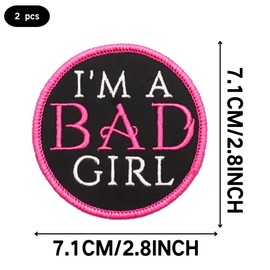 2 Pcs I'm A Bad Girl Embroidered Appliques Patch with Hook and Loop Fastener Backing- Punk Style Tactical Crochet Badge suitable for Vests,Jackets, Backpacks,and Clothing