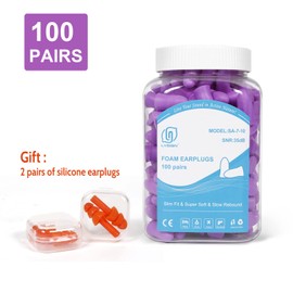 LYSIAN Slim Size Foam Ear Plugs for Small Ear Canals Women, Kids, 100 Pairs, 35dB SNR Noise Canceling Earplugs for Sleeping, Work and Study (Purple)