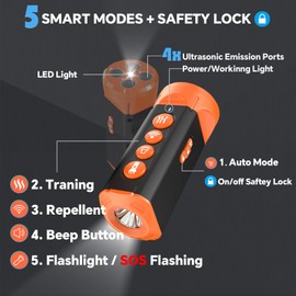 BAJIE SU40 Ultrasonic Dog Bark Deterrent Device with 4 Emitters & 3-in-1 Training | 180-Day Battery Anti-Barking Device for Indoor/Outdoor Use | Safe for Dog's Unwanted Behavior or Noise (Orange)