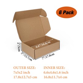 HORLIMER Pack of 6 Small Shipping Boxes, 178 x 127 x 50 mm Mailer Boxes, Corrugated Cardboard Packaging Boxes for Goods Shipment, Gift Box, Folding Box, Postal Box (Brown)