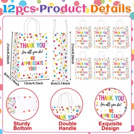 Oitnlaughter 12 Pcs We Appreciate You Paper Gift Bags Thank You for All You Do Goodie Bag Be Thankful to Teacher Doctor Staff Treat Bag Decoration for Thank You Party Favors Supplies 8 x 6 x 3inch