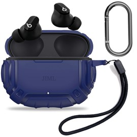 JIML Compatible Beats Studio Buds Case TPU Military Shell Protective Cover Case Skin with Keychain and Lanyard for New Beats Studio Buds 2021 / Beats Studio Buds+ 2023 (Blue)