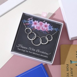 ALoveSoul 50th Birthday Gifts for Women - 925 Sterling Silver 5 Interlocking Circles Necklace, Gifts for Her, 50 Years Old Birthday Ideas